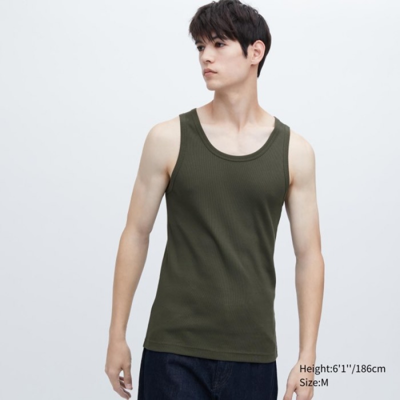 Debardeur Uniqlo Dry Color Ribbed Femme Vert Olive | 6044552