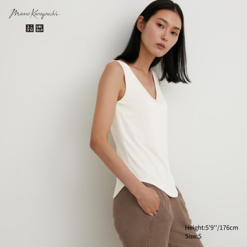 Debardeur Uniqlo HEATTECH Sleeveless Silk Blend Femme Blanche | 6256124