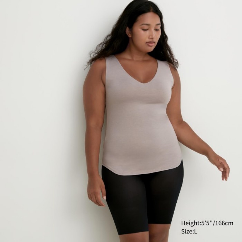 Debardeur Uniqlo HEATTECH Sleeveless Silk Blend Femme Grise | 2850141