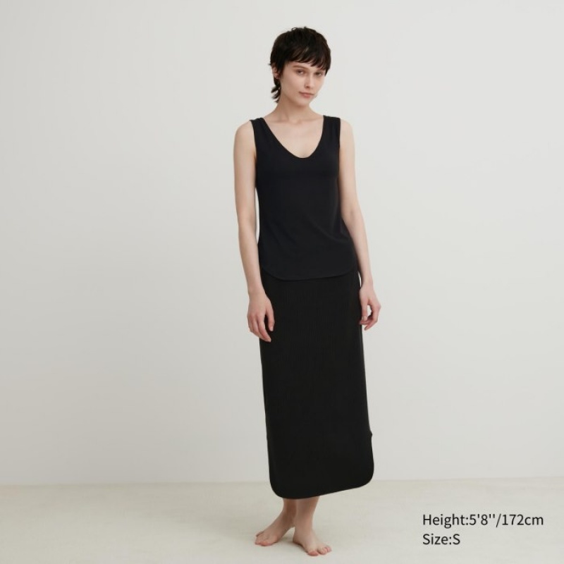 Debardeur Uniqlo HEATTECH Sleeveless Silk Blend Femme Noir | 8458977