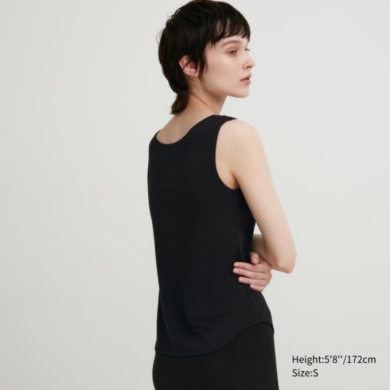 Debardeur Uniqlo HEATTECH Sleeveless Silk Blend Femme Noir | 8793382