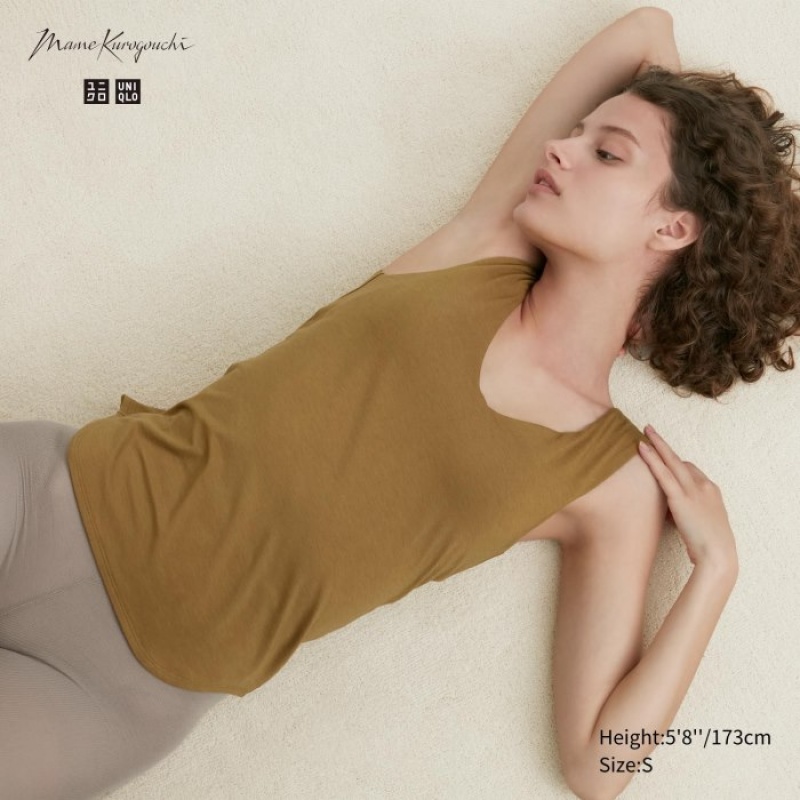 Debardeur Uniqlo HEATTECH Sleeveless Silk Blend Femme Marron | 8451700