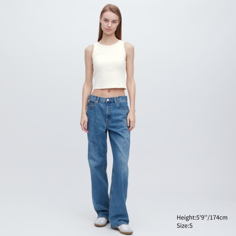 Debardeur Uniqlo Ribbed Cropped Sleeveless Femme Blanche | 769821