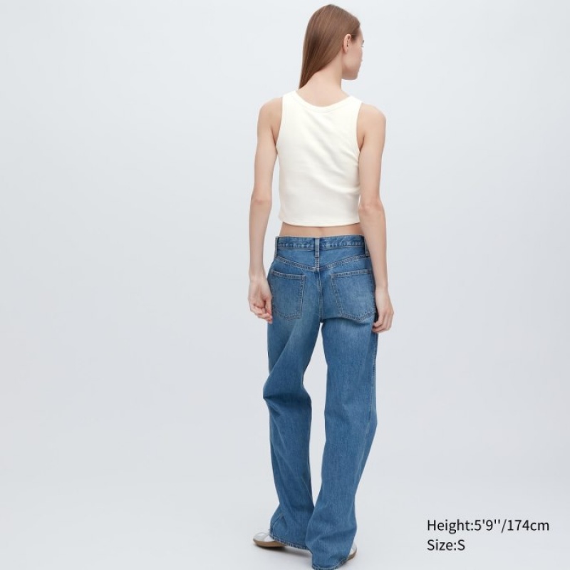 Debardeur Uniqlo Ribbed Cropped Sleeveless Femme Blanche | 769821
