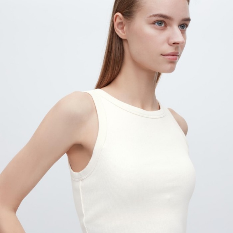 Debardeur Uniqlo Ribbed Cropped Sleeveless Femme Blanche | 769821