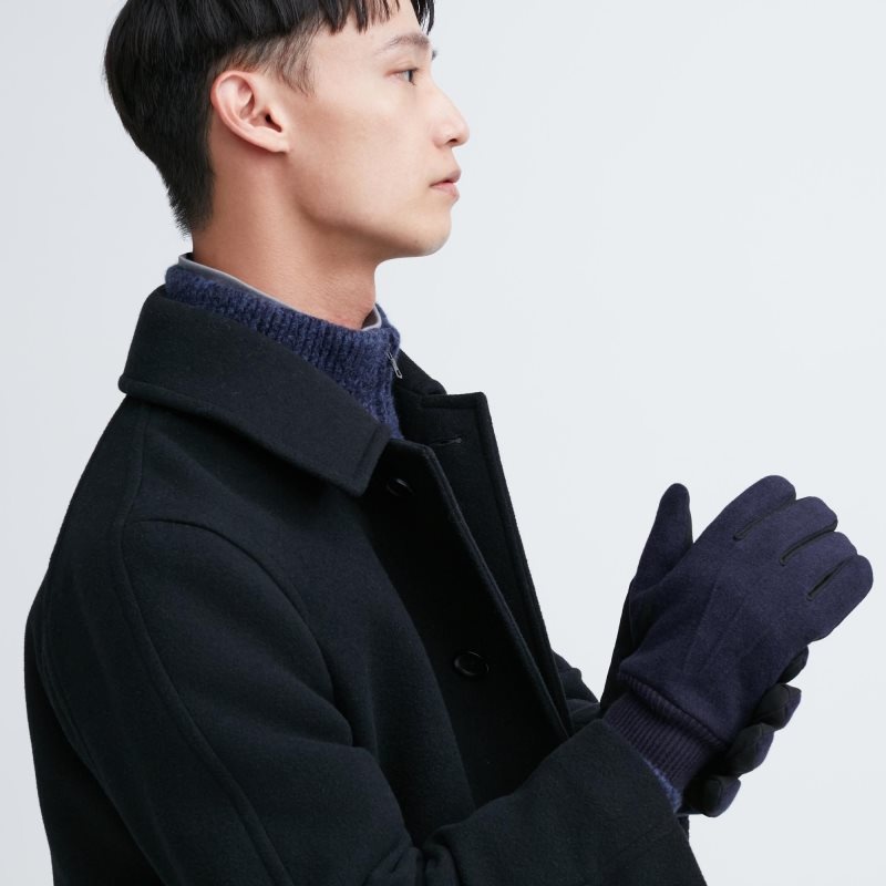 Gant Uniqlo HEATTECH Lined Faux Wool Homme Bleu Marine | 5248375
