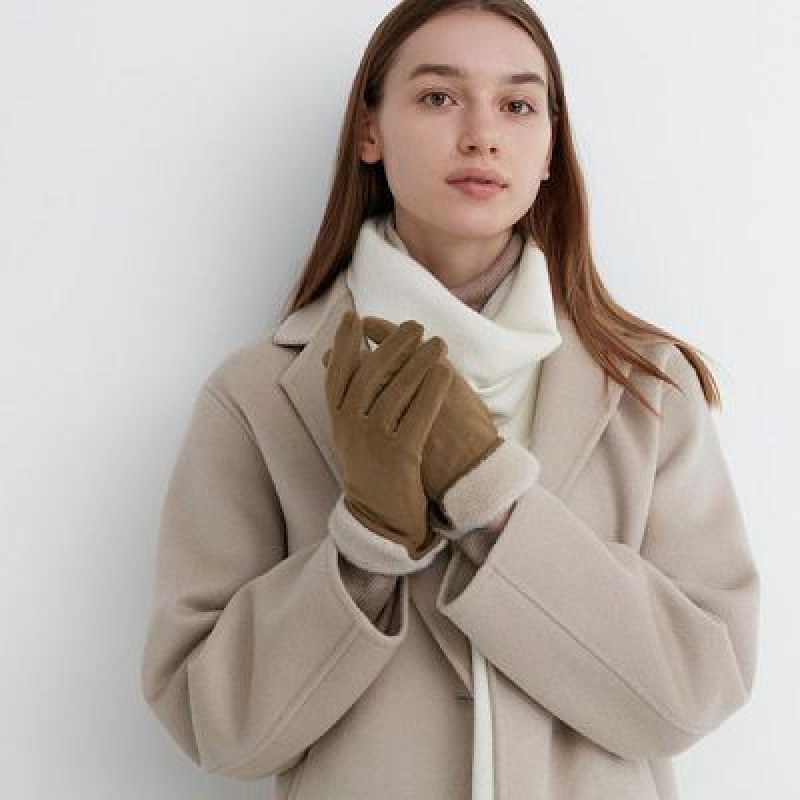 Gant Uniqlo HEATTECH Lining Faux Suede Femme Marron | 9987767