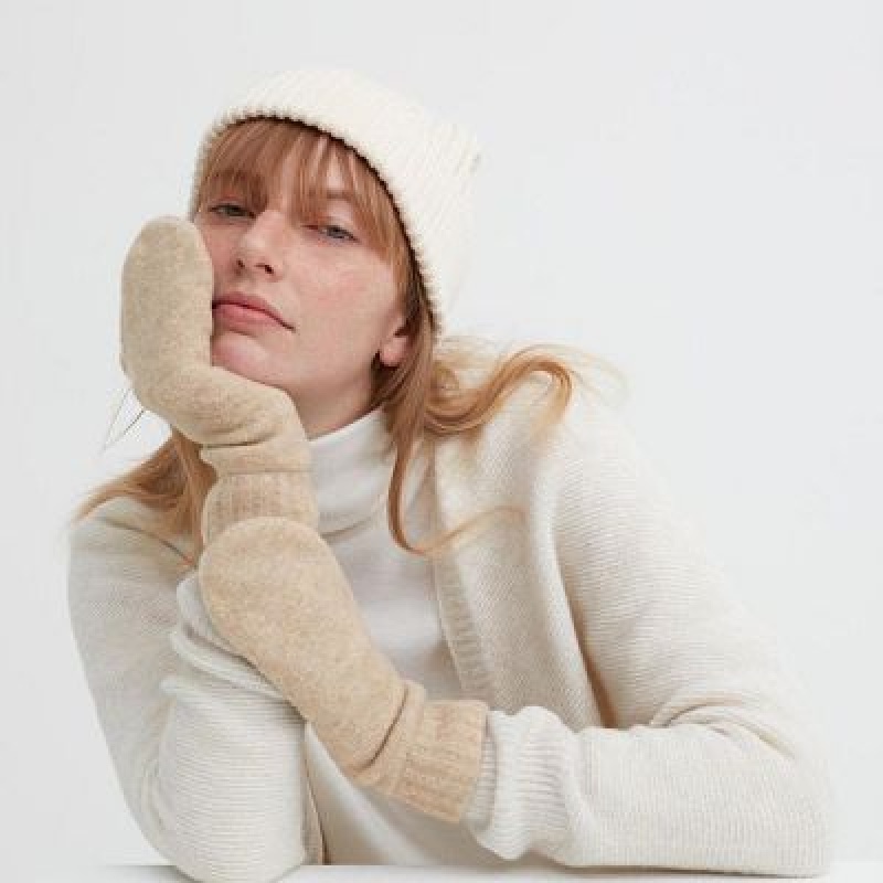 Gant Uniqlo HEATTECH Lining Souffle Yarn Mittens Femme Beige | 7258810