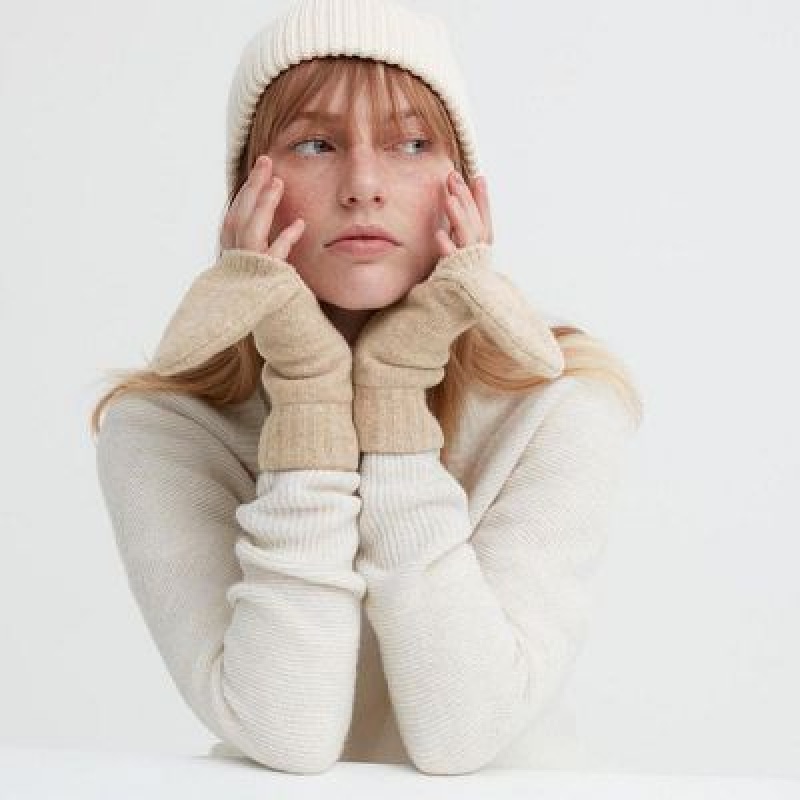 Gant Uniqlo HEATTECH Lining Souffle Yarn Mittens Femme Beige | 7258810