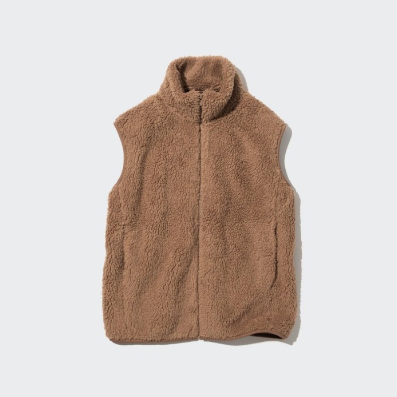 Gilet Uniqlo Light Pile-Lined Fleece Femme Marron | 2463121