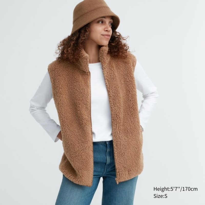 Gilet Uniqlo Light Pile-Lined Fleece Femme Marron | 2463121