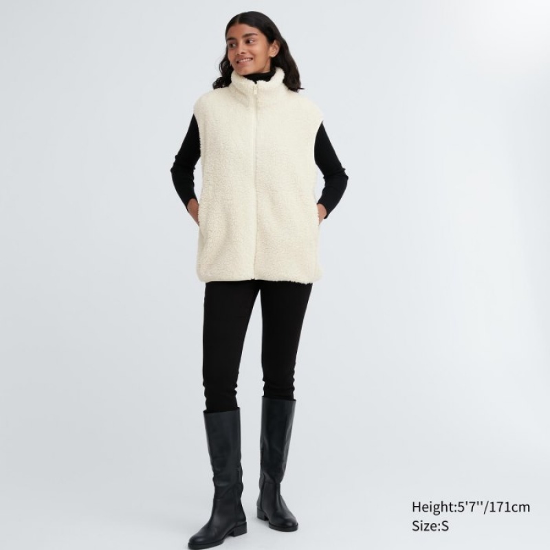 Gilet Uniqlo Light Pile-Lined Fleece Femme Blanche | 750356