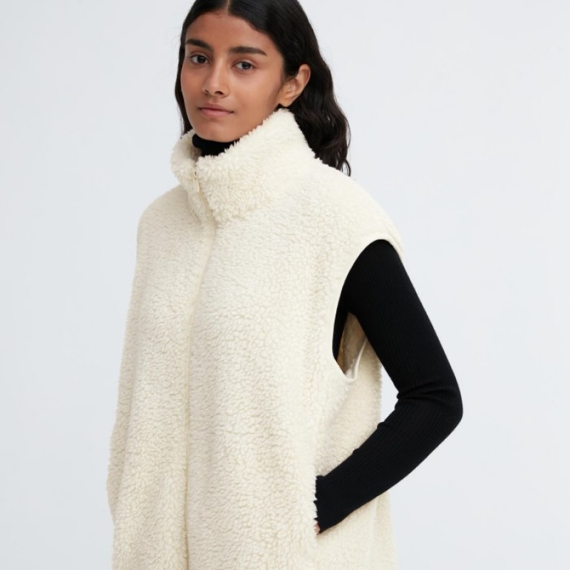 Gilet Uniqlo Light Pile-Lined Fleece Femme Blanche | 750356