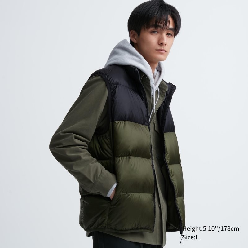 Gilet Uniqlo Ultra Light Down Color Block Homme Vert Olive | 8632962