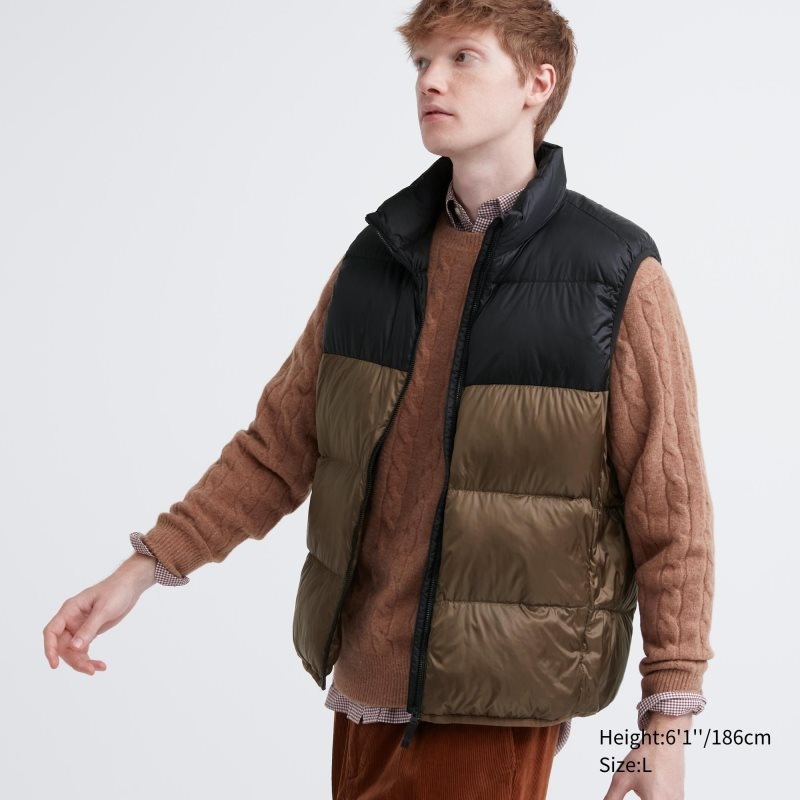 Gilet Uniqlo Ultra Light Down Color Block Homme Marron | 8035259