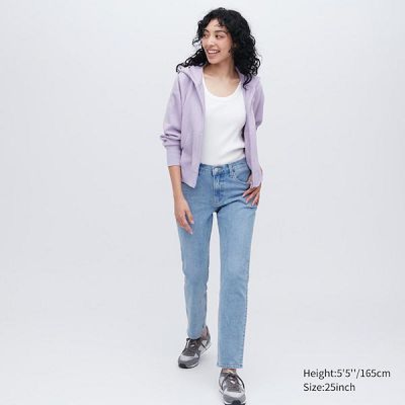 Jean Uniqlo Stretch Slim Straight Femme Bleu | 4895445