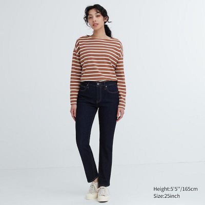 Jean Uniqlo Stretch Slim Straight Femme Bleu Marine | 7961567