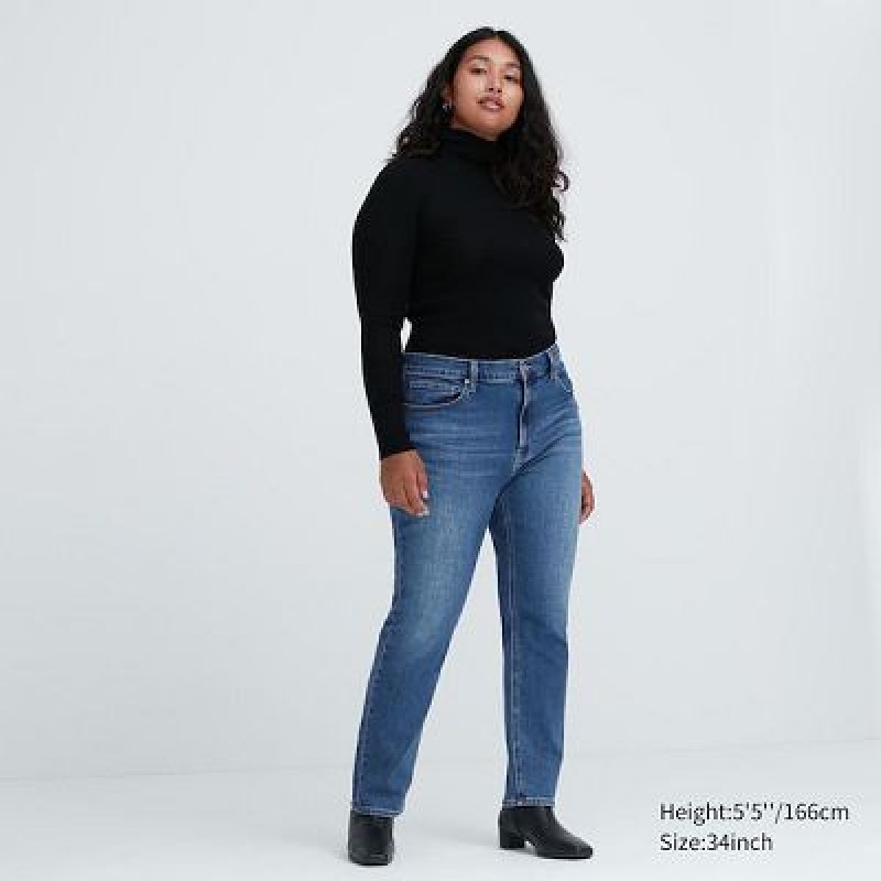 Jean Uniqlo Stretch Slim Straight Femme Bleu | 2111649