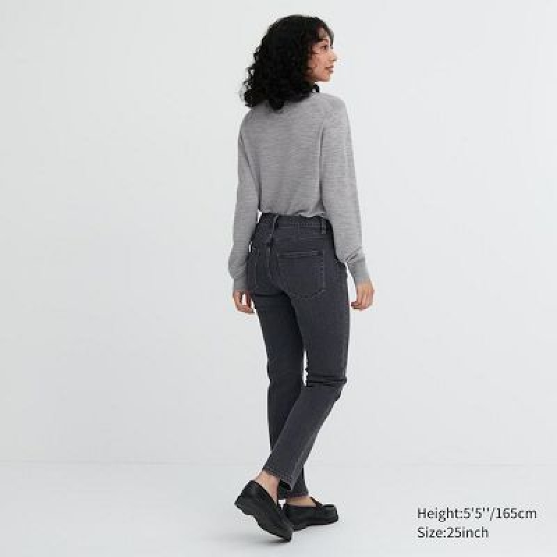 Jean Uniqlo Stretch Slim Straight Femme Grise | 5159953