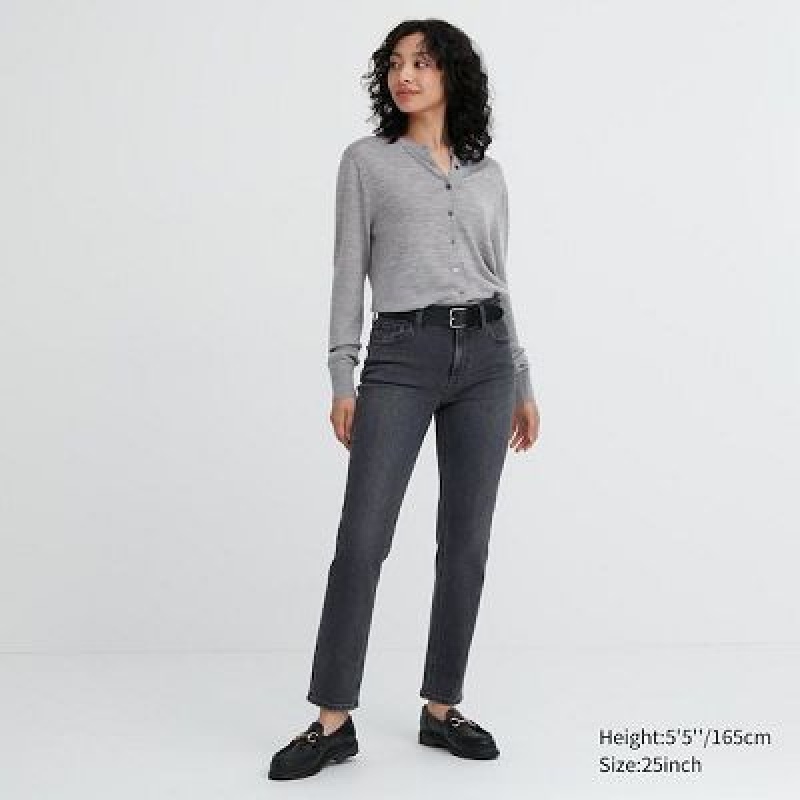 Jean Uniqlo Stretch Slim Straight Femme Grise | 5159953