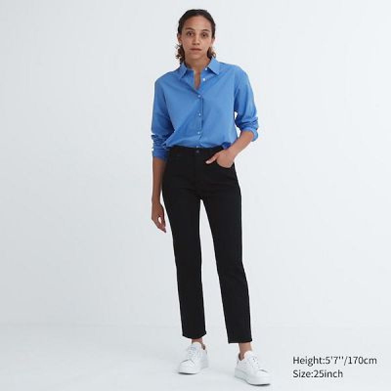 Jean Uniqlo Stretch Slim Straight Femme Noir | 9059035