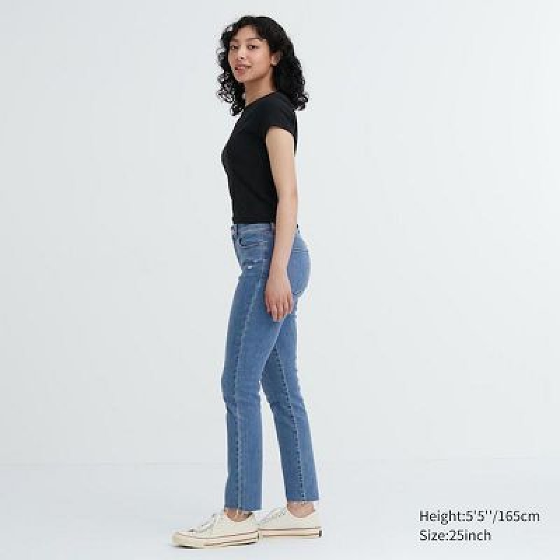 Jean Uniqlo Ultra Stretch Distressed Femme Bleu | 9761472