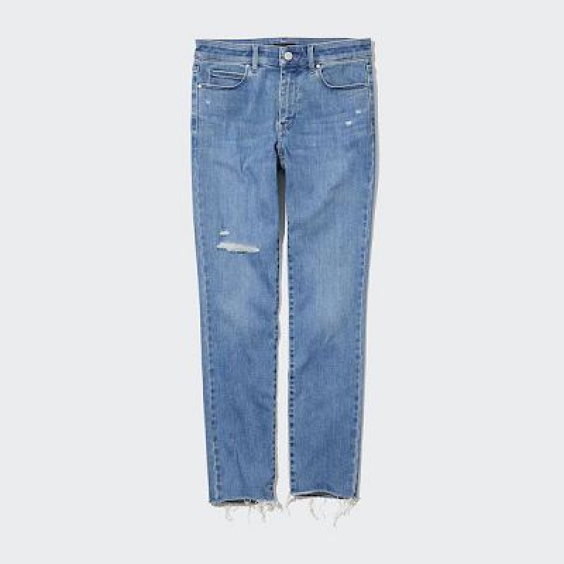 Jean Uniqlo Ultra Stretch Distressed Femme Bleu | 9761472