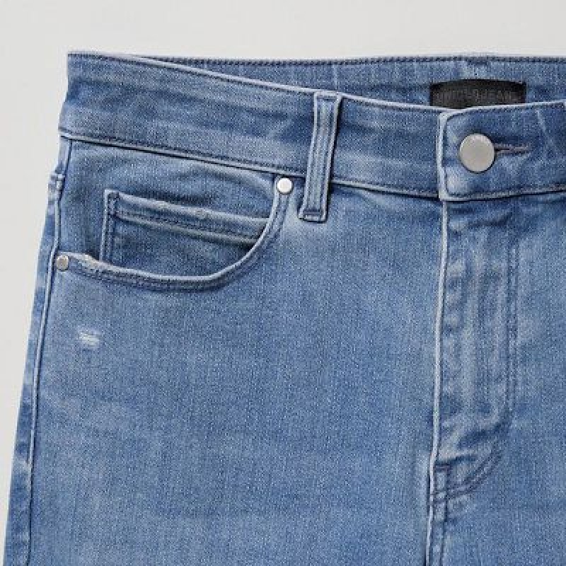 Jean Uniqlo Ultra Stretch Distressed Femme Bleu | 9761472