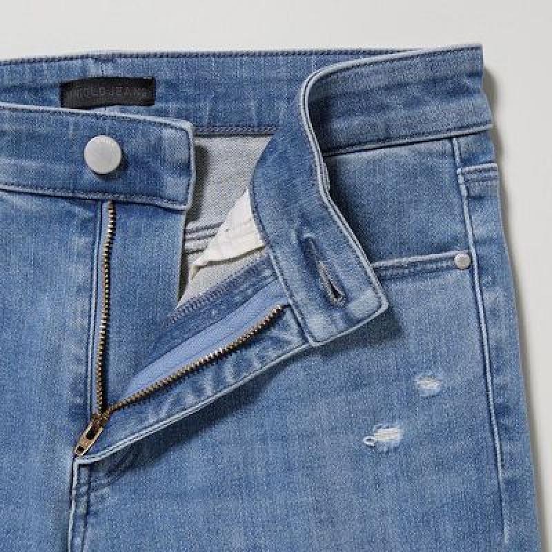 Jean Uniqlo Ultra Stretch Distressed Femme Bleu | 9761472