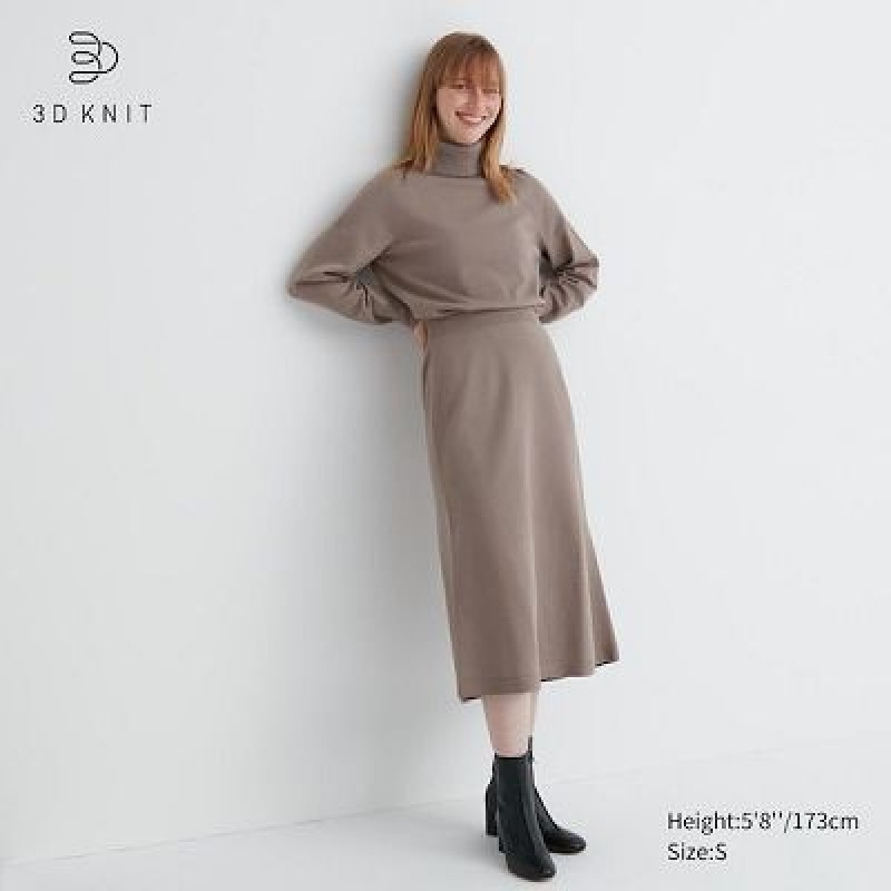 Jupes Uniqlo 3D Knit Souffle Yarn Femme Beige | 8599965