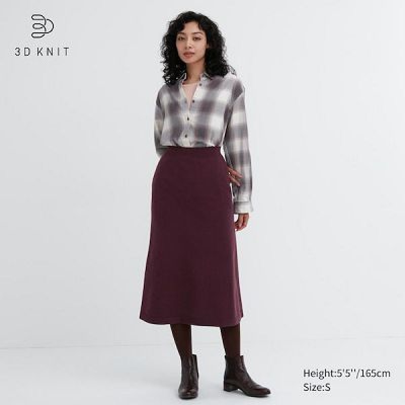 Jupes Uniqlo 3D Knit Souffle Yarn Femme Bordeaux | 2664560