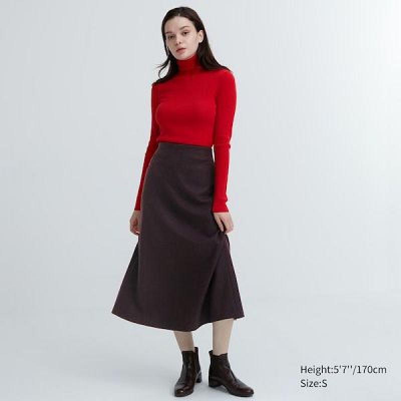 Jupes Uniqlo Brushed Jersey Flared Femme Bordeaux | 7731086