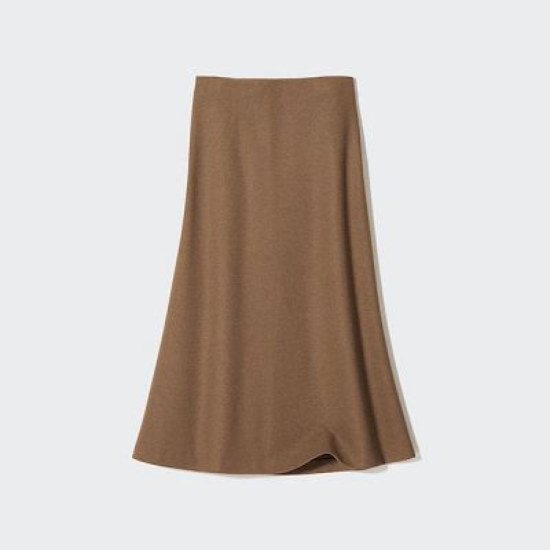 Jupes Uniqlo Brushed Jersey Flared Femme Marron | 9693216