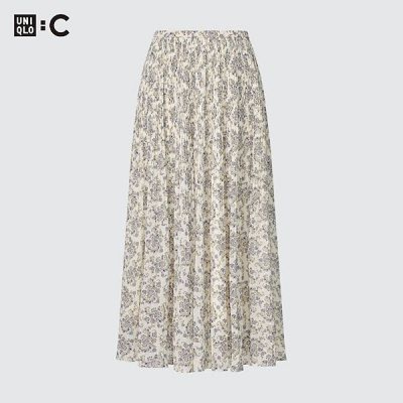 Jupes Uniqlo Chiffon Pleated Femme Blanche | 6148755
