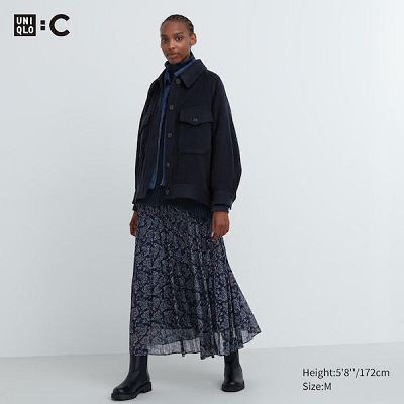 Jupes Uniqlo Chiffon Pleated Femme Bleu | 7008804