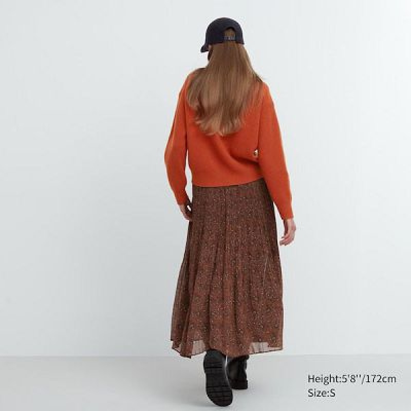 Jupes Uniqlo Chiffon Pleated Femme Marron | 5816276