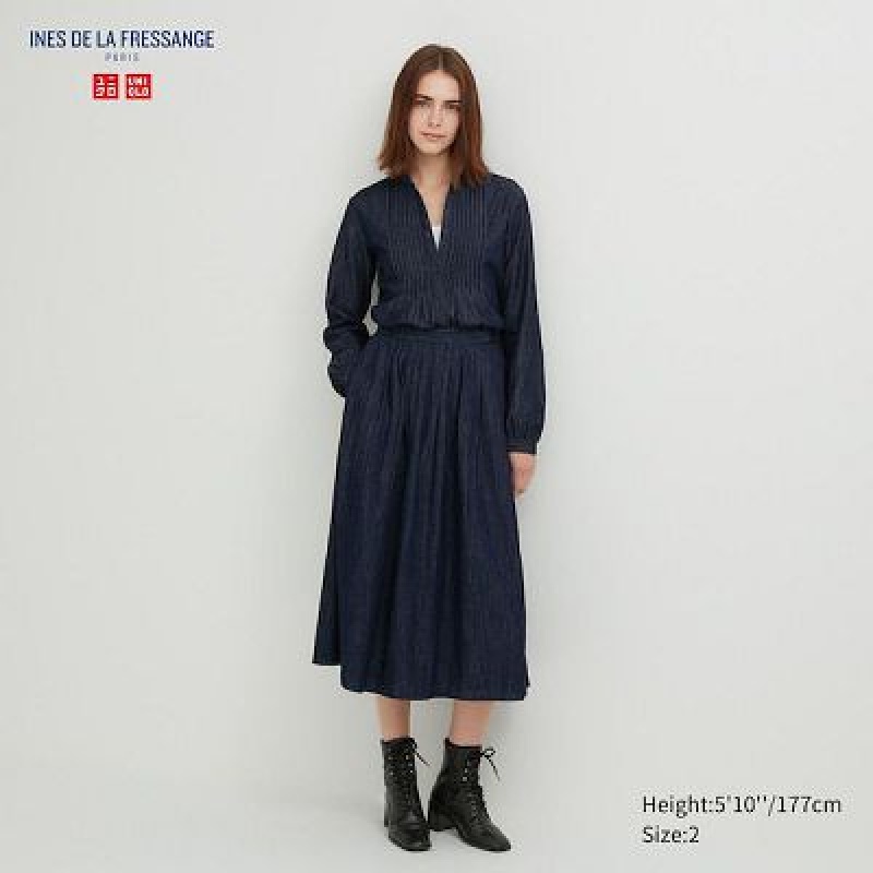 Jupes Uniqlo Denim Gather Femme Bleu Marine | 9995599