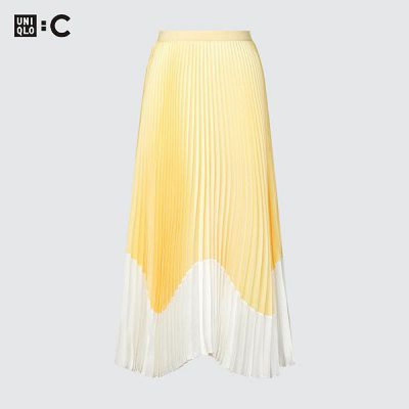 Jupes Uniqlo Pleated Color Block Femme Jaune | 888926