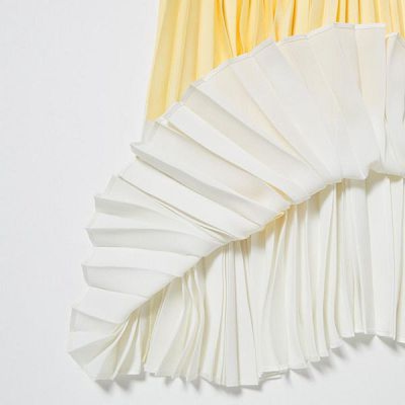 Jupes Uniqlo Pleated Color Block Femme Jaune | 888926