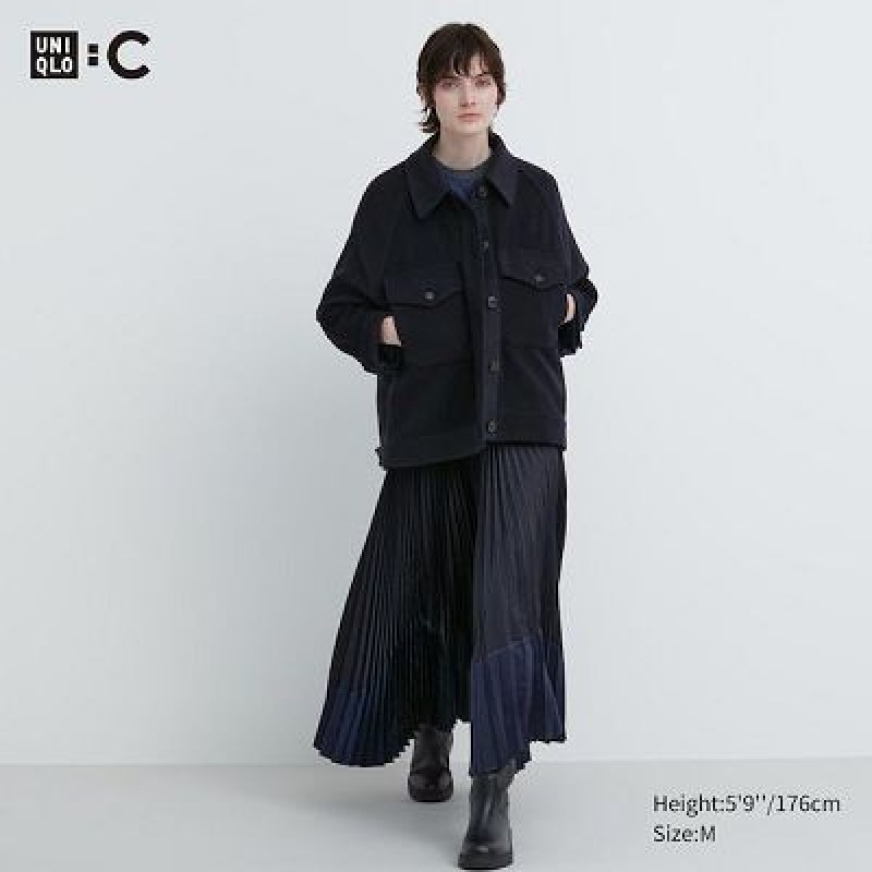 Jupes Uniqlo Pleated Color Block Femme Noir | 9613910