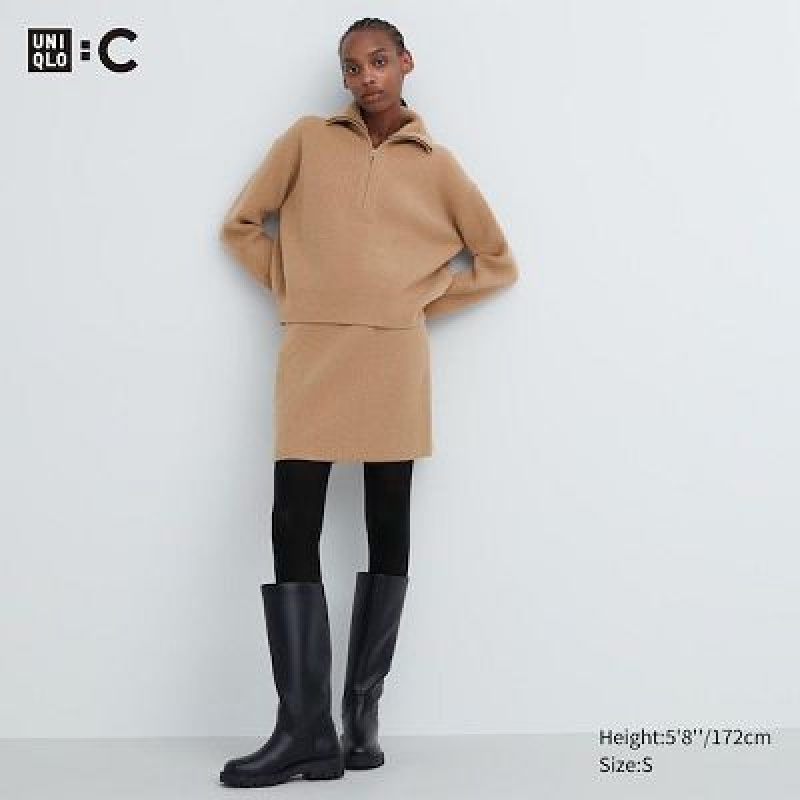 Jupes Uniqlo Premium Lambswool Mini Femme Beige | 2296468