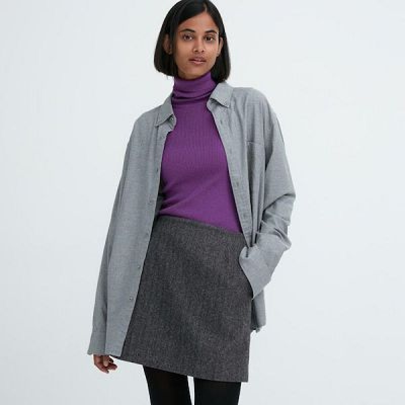 Jupes Uniqlo Wool Blend Mini Femme Grise | 3146012
