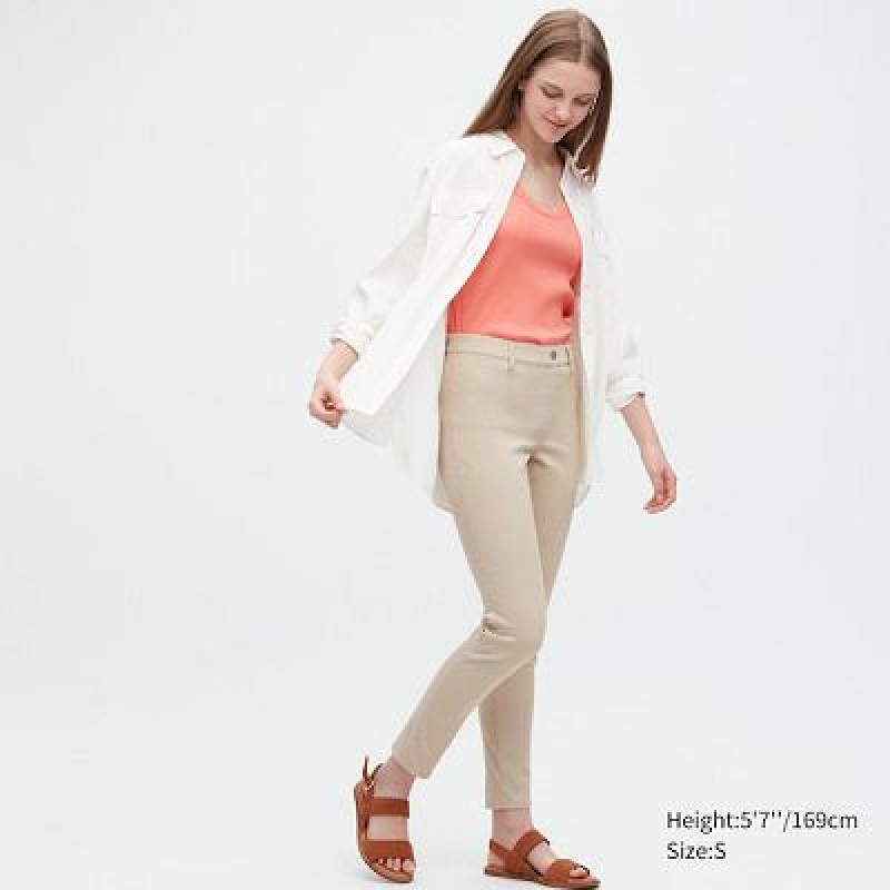 Leggings Uniqlo Ultra Stretch Femme Beige | 2575893