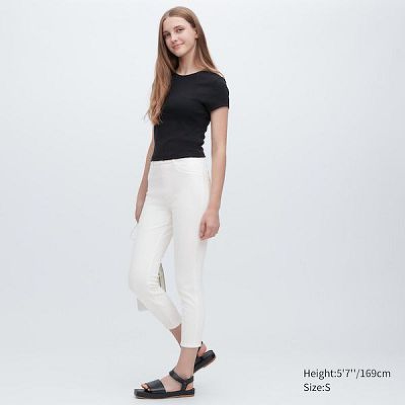 Leggings Uniqlo Ultra Stretch High-Rise Cropped Femme Blanche | 8055800