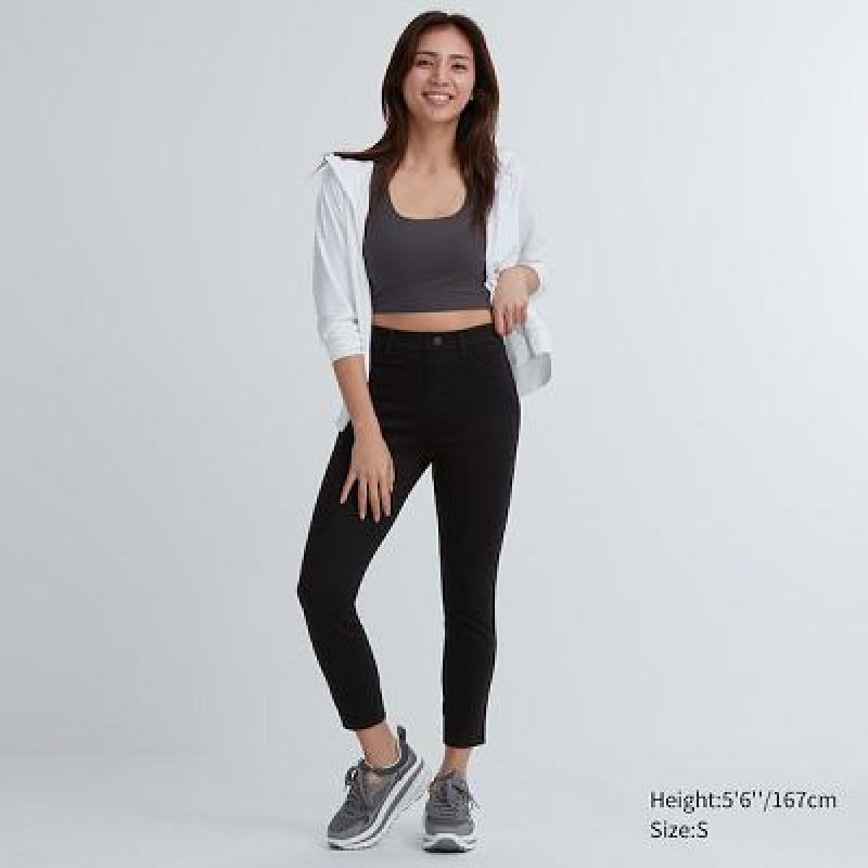 Leggings Uniqlo Ultra Stretch High-Rise Cropped Femme Noir | 8218700