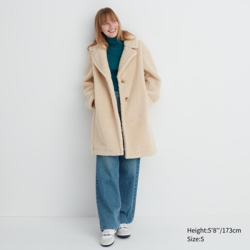 Manteaux Uniqlo Pile-Lined Fleece Tailored Femme Beige | 4493497
