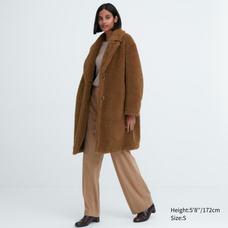 Manteaux Uniqlo Pile-Lined Fleece Tailored Femme Marron | 5972817