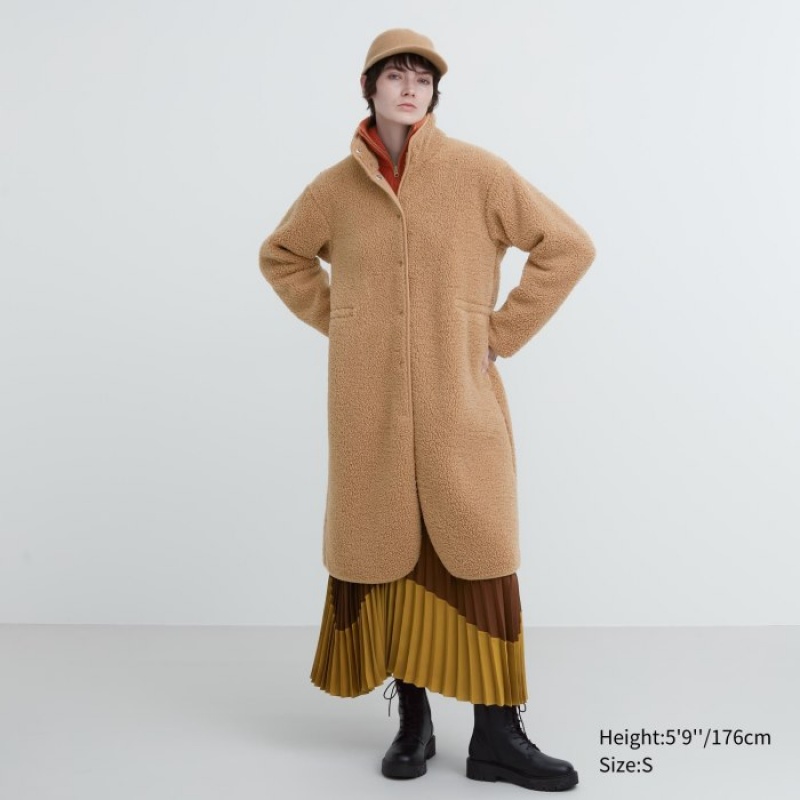 Manteaux Uniqlo Pile Lined Fleece Stand Collar Femme Beige | 7390969