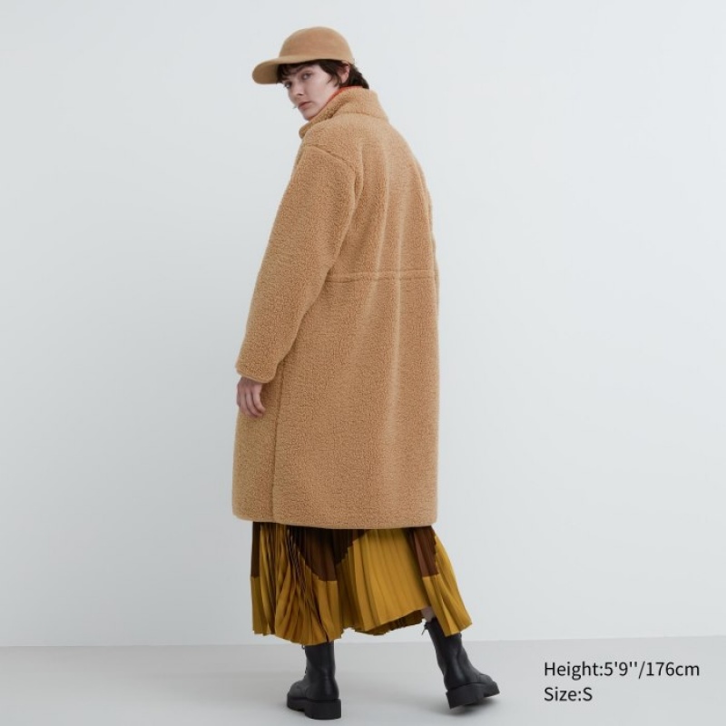 Manteaux Uniqlo Pile Lined Fleece Stand Collar Femme Beige | 7390969