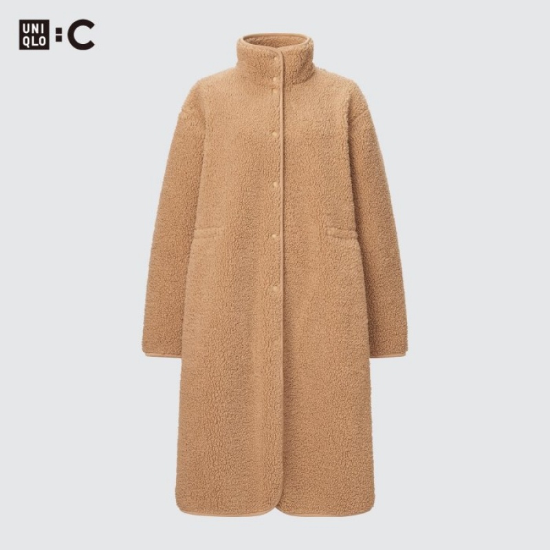 Manteaux Uniqlo Pile Lined Fleece Stand Collar Femme Beige | 7390969